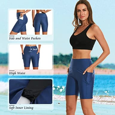 HODOSPORTS Women's 7'' Swim Shorts UPF 50+ High Waisted Board Shorts with Pockets Liner Quick Dry Swimsuit Bottoms Navy 3XL - Image 4