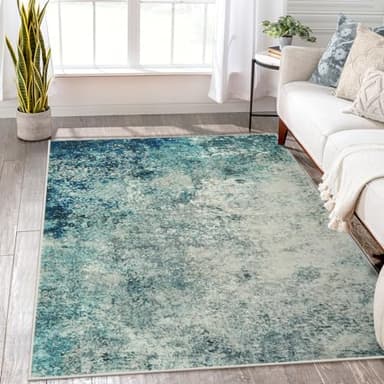Lahome Modern Abstract 8x10 Area Rugs for Living Room, Washable Accent Rugs for Bedroom Stain Resistant Non Slip, Large Soft Indoor Carpet for Dining Room Table Home Office Decor, Blue/Grey - Image 1