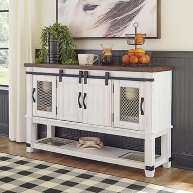 Signature Design by Ashley Valebeck Farmhouse Dining Room Server or Buffet Cabinet, White & Brown - Image 2