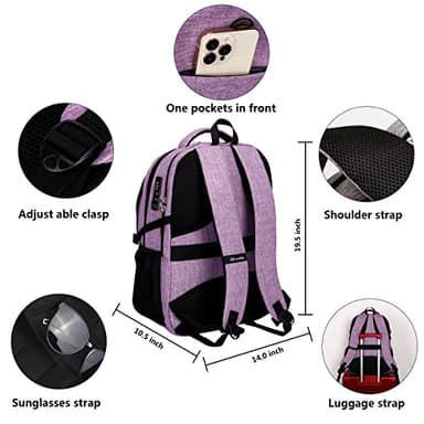 SHRRADOO Anti Theft Laptop Backpack Travel Backpacks with usb Charging Port for Women Men High School College Backpack Computer Bag Fits 17 Inch Laptop,Purple - Image 5