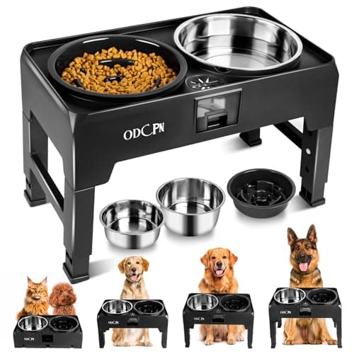 Elevated Dog Bowls, Dog Feeder with 2 Stainless Steel Bowls & 1 Slow Feeder Bowls, 6 Heights Adjustable Raised for Medium Large Dogs, Non-Slip Dog Food Stand & Catchment Drawer Design - Image 1