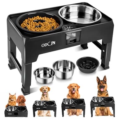 Elevated Dog Bowls, Dog Feeder with 2 Stainless Steel Bowls & 1 Slow Feeder Bowls, 6 Heights Adjustable Raised for Medium Large Dogs, Non-Slip Dog Food Stand & Catchment Drawer Design - Image 1