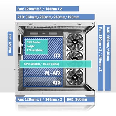 KEDIERS PC CASE ATX 4 Fans Pre-Installed, Type-C Mid Tower Computer Case with Full-View Dual Tempered Glass, Gaming PC Case,Black,K4 - Image 4