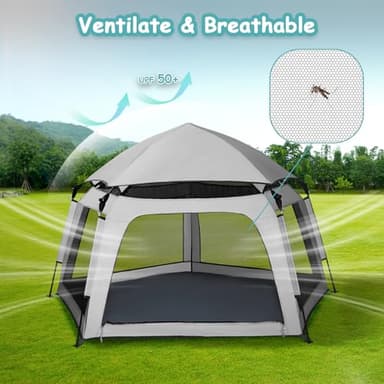 Funsland Baby Playpen Pop-up Tent - Outdoor & Indoor Play Tent for Beach with Canopy Travel Bag Portable Play Yard for Babies & Toddlers (Gray) - Image 5
