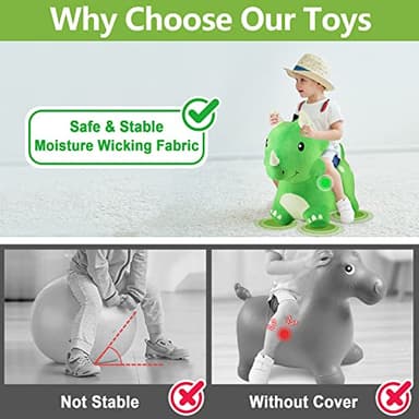 iPlay, iLearn Bouncy Pals Dinosaur Hopper Toy 2 Year Old Boy, Toddler Plush Bounce Animals, Ride on Bouncing Triceratops for Kids, Outdoor Hopping Horse Bouncer, Cool Birthday Gifts 3 4 5 6 Yr Girls - Image 4