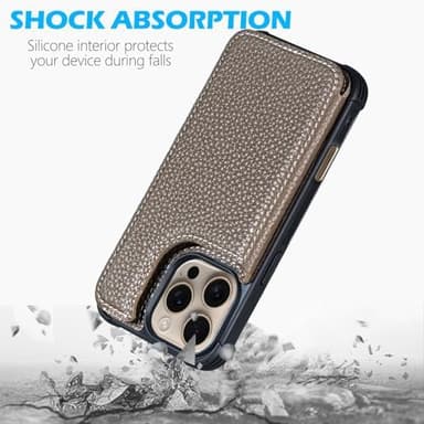 Thryxop Compatible with iPhone 16 Pro Max 6.9 Inch Wallet Case,Genuine Leather Shockproof Anti-Fall, Flip Cover with Card Slot, Double Magnetic Buckle,Kickstand Durable, Gray Brown - Image 6