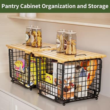 Wire Storage Basket for Kitchen Pantry: GGIU Stackable Kitchen Counter Organizers - Wire Organizing Bin for Produce Vegetable Potato and Onion Black - Image 2