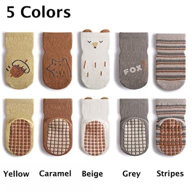 Exegawe Toddler Non Slip Socks, Cute Baby Socks with Grips Crew Socks 5 Pairs(H,M/1-3y) - Image 2