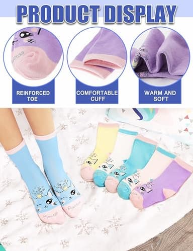 Anlisim Girls Socks Cute Animal Pattern Cartoon Novelty Fashion Soft Cotton Socks 6 pack (Big Eyed Cat, 5-8 Years) - Image 5