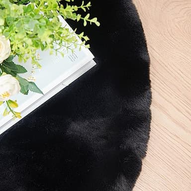ORINOVA Black Round Rugs 8ft Machine Washable Rabbit Fur Area Rug Large Circle Rugs for Bedroom Faux Sheepskin Rug Cushion Living Room Décor - Image 5