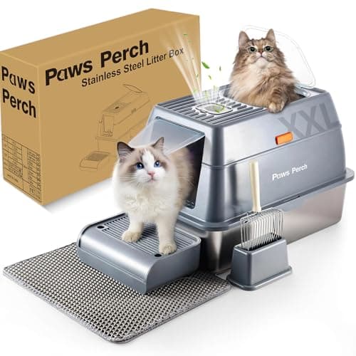 Stainless Steel Metal Cat Litter Box Large Enclosed with Lid, Dog Proof Jumbo Hooded High Sides for Big Cats, Indoor Multi Cat Use - Deep Design & No Smell - Image 1