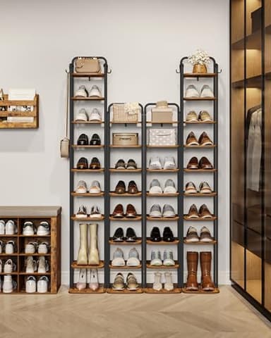 Hzuaneri 10 Tiers Vertical Shoe Rack, Narrow Shoe Tower, Tall Shoes Shelf with 2 Hooks, Adjustable Shelves, Corner Shoes Shelves for Small Spaces, Entryway, Living Room, Rustic Brown SR11201B - Image 8
