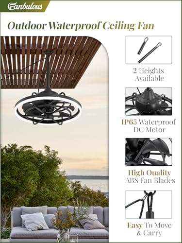 Fanbulous Outdoor Ceiling Fans with Light for Patios, 20" Weatherproof Plug in Ceiling Fan, Gazebo Fan Remote&APP Control, 3CCT Dimmable,Caged Ceiling Fan with Hanging Hook for Porch, Pergola,Canopy - Image 7