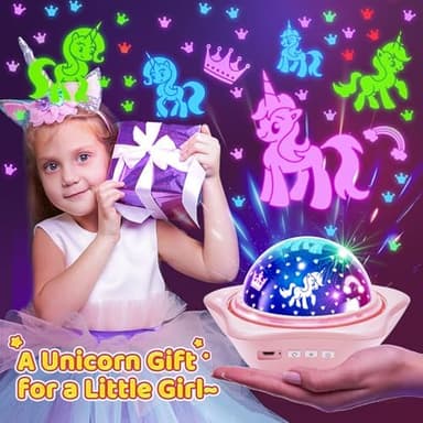 Onefire Girls Toys for Girl Gifts, 6 Films Light Projector Unicorn Toys for Girls Age 4-6, Rechargeable Night Lights for Bedroom, 360° Rotating Butterfly Decor Mermaid Gifts Princess Baby Toddler Toys - Image 4