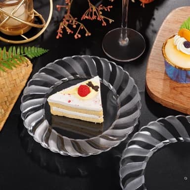 U-QE 100 Pieces Clear Plastic Plates-6 Inch Plastic Dessert Plates Disposable - Washable & Reusable - Premium Hard Clear Plates Fancy Disposable Heavy Duty Plastic Plates for Party,Weddings and Events - Image 9