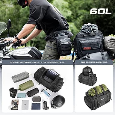 Rhinowalk Motorcycle Tail Bag Expandable Motorcycle Travel Luggage 60L Waterproof All Weather/Trunk/Rack Bag with Sissy Bar Straps-Black - Image 4