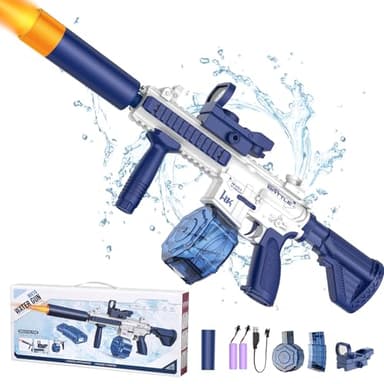 Electric Water Gun,Water Gun With Muzzle Light,Automatic Squirt Gun Long Range Blaster Up To 32 FT,Outdoor Party Shooting Game Toy With 2 Water Tanks & 2 Batteries,Ideal Summer Gift for Kids & Adults. - Image 8