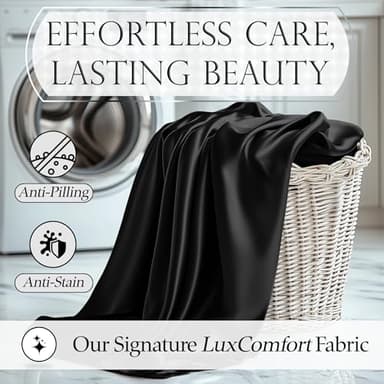 DECOLURE Satin Bed Sheets - 4 Piece Luxury Silky Queen Size Bedding Set - Softer Than Silk, Wrinkle-Free with 15” Deep Pocket Fitted Sheet, Perfect for Hair & Skin, Gifts for Women (Black) - Image 6