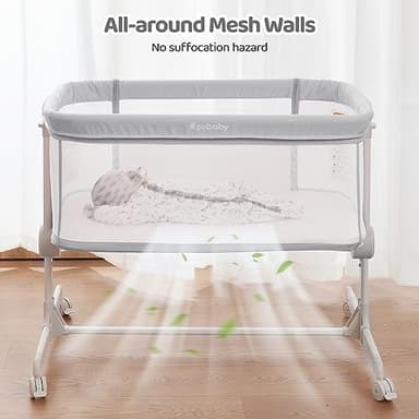 Ezebaby Baby Bassinet Bedside Sleeper, Portable Bedside Bassinet for Baby Newborn Infants with Adjustable 7 Heights and All Mesh Sides, Mattress & Sheet Included - Image 4