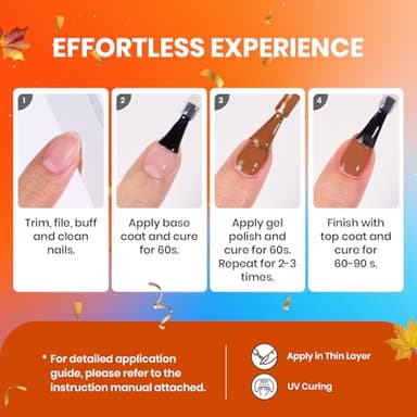 Beetles Fall Gel Nail Polish Set - 6 Colors Burgundy Red Orange Yellow Brown Gel Polish Kit for Nails, Autumn Leaves Soak Off UV LED Nail Gel Manicure at Home Gifts for Women - Image 7