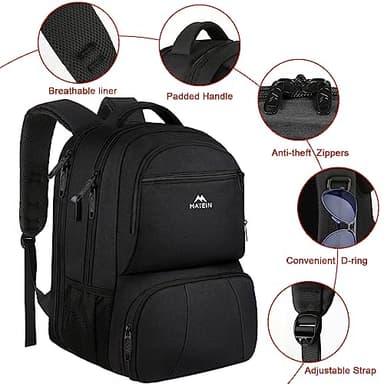 MATEIN Lunch Backpack for Men, 18 Inch Large Insulated Backpack Cooler with USB Charging Port, Water Resistant Laptop Back pack with Lunch Box Bag for Work Travel Business College Picnic, Black - Image 6