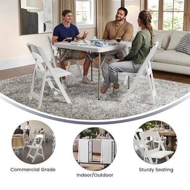Flash Furniture Hercules Series Folding Chair - White Resin - Set of 4 800LB Weight Capacity Comfortable Event Chair - Light Weight Folding Chair - Image 6