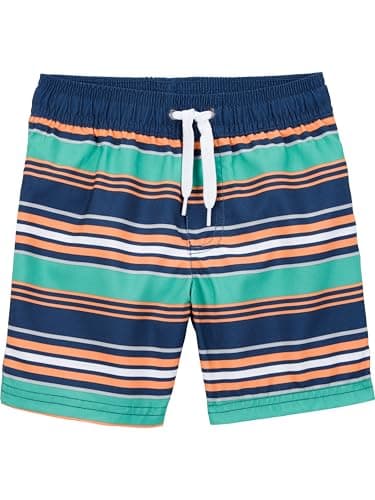 Simple Joys by Carter's Boys' Swimsuit Trunk and Rashguard Set, Navy Orange Ships/White Stripe, 3T - Image 2