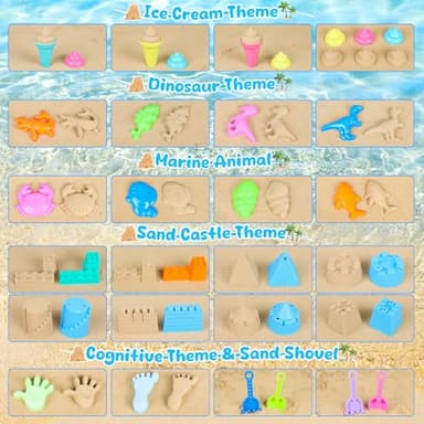 REZUCREY Beach Toys for Kids Toddlers, Sand Castle Toys with 4 Sand Bucket and Shovels, Mesh Bag & Molds, Ice Cream Travel Sandbox for Beach Sandbox for Toddlers Kids Baby Boys Girls Age 3-10 - Image 5