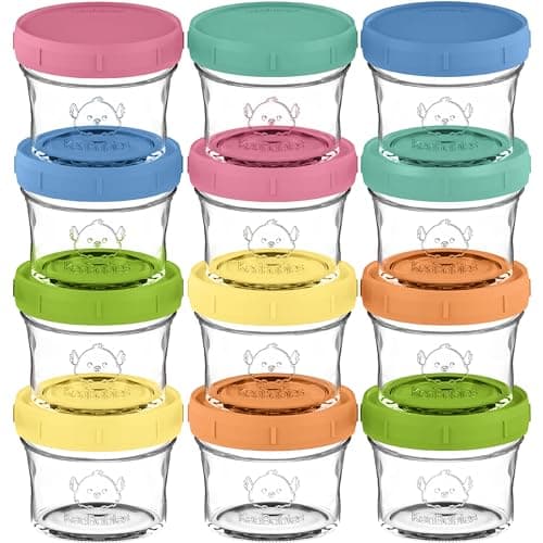 KeaBabies 12pk 4oz Glass Baby Food Containers with Lids - Leak-Proof, Microwavable Small Glass Jars, Baby Purees & Toddler Snack Storage Containers, BPA-Free, Dishwasher & Freezer Safe (Kea) - Image 1