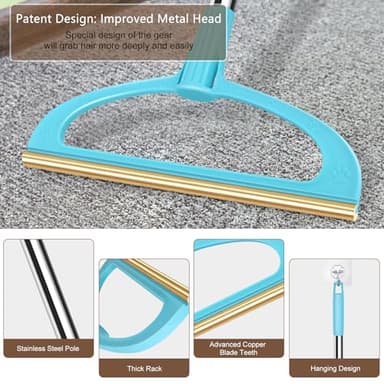 AIZAL Carpet Rake for Pet Hair Removal, Pet Hair Removal Tool Set of 2, 56” Long Handle Carpet Pet Hair Removal Carpet Scraper Dog Cat Hair Remover for Sofa, Couch, Car, Rug,Stairs - Image 3