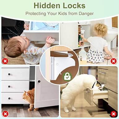 Child Safety Magnetic Cabinet Locks 6 Pack+2 Keys-AOSITE Baby Proofing Magnetic Drawer Locks for Kitchen with Adhesive No Drilling or Screws Fixed, 4 Baby Safety Cabinet Locks for Knobs - Image 6