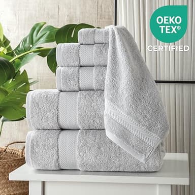 TEXTILOM 100% Turkish Cotton 6 Pcs Luxury Bath Towels, Soft & Absorbent Bathroom Towels Set (2 Bath Towel, 2 Hand Towel, 2 Washcloths)- Light Grey - Image 2