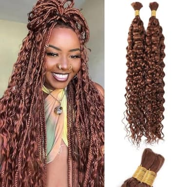 Brown Human Braiding Hair - Water Wave, 100g, 18 Inch, Color 30 Curly, Boho Braids, No Weft, 2 Braids Per Pack, Wet and Wavy - Image 1