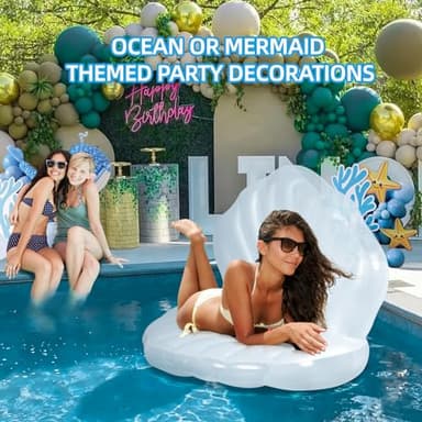 52" Thickened Inflatable Seashell Pool Float, Giant Pool Floating Raft Chair with Pearl Balls, for Birthday Party, Ocean Theme Decorations, Beach & Pool Party Decorations - Image 6