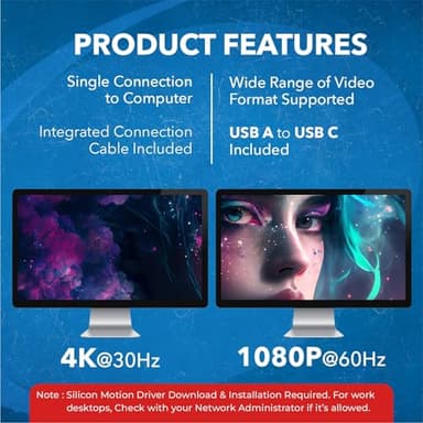 OREI SplitExtend HDMI Splitter Extended Display for Dual Monitor - Multi-Monitor Display 3 Separate Screens - USB A & USB-C Adapter to HDMI 2.0, 4K@30Hz Output 1, 1080p Output 2 for Windows, Mac OS G - Image 8