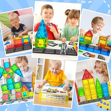 Magnetic Tiles Road Sets with Car, Magnetic Building Blocks Toys for 3+ Year Old Boys Girls, Montessori Magnet Kids Toys, Construction Toys for Ages 3 4 5 6 7 8 Christmas Birthday Gifts for Toddlers - Image 6