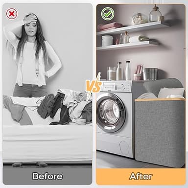 BALEINE Laundry Hamper with Lid, Tall Laundry Baskets with Bamboo Pull Handles, Large Laundry Bin with Internal Support (36 Gal/140L, Blue) - Image 7