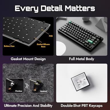 LEMOKEY P1 HE 75% Wireless Custom Mechanical Gaming Keyboard with Gateron Double-Rail Magnetic Switches Full Assembled Knob Version - Black - Image 7