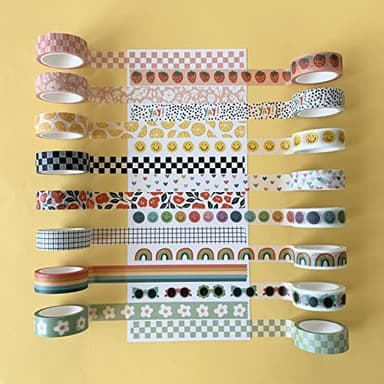 Washi Tape Set of 16 Rolls of 15 mm Wide Cute Decorative Washi Tape for Journaling, Scrapbook, Washy Crafts, Bullet Journals, Planners, DIY Décor, Craft Supplies For Adults & Kids (Splash) - Image 2