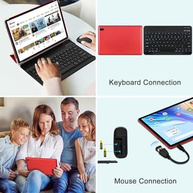 UJJ Android 14 Tablet 10 Inch Tablets, 20GB+128GB/1TB Expandable, Tablets with Octa-Core, WiFi 6, Dual Camera, BT 5.0, 6000mAh Battery, HD IPS Display, Widevine L1, Tablet with Keyboard Mouse - Red - Image 6