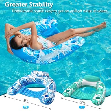 Jasonwell Inflatable Pool Float Chair - 2Pack Floating Pool Chair Lounge Floats for Swimming Pool Water Chair Pool Lounger with Cup Holder Pool Toy Party Floaties for Adults (BG-L) - Image 5