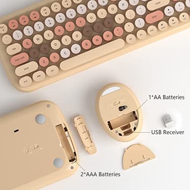 MOFII Wireless Keyboard and Mouse Combo, Full-Size Retro Typewriter-Style Wireless Keyboard with Optical Mouse for Computer/Laptop/Windows/Mac (Milk Tea Colorful-B) - Image 3