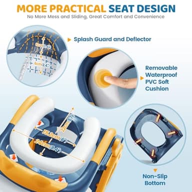 Orzbow 2-IN-1 Potty Training Seat with Step Stool, Height Adjustable Toilet Seat for Toddler, Potty Training with Splash Guard for Kids Boys Girls, Stability Ladder and Anti-Slip Pad, Yellow - Image 4