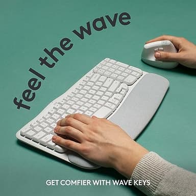 Logitech Wave Keys Wireless Ergonomic Keyboard with Cushioned Palm Rest, Comfortable Natural Typing, Easy-Switch, Bluetooth, Logi Bolt Receiver, for Multi-OS, Windows/Mac - Off White - Image 2