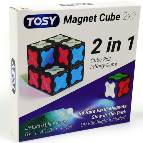 TOSY Magnet Cube 2x2 - 8 Blocks, 2 in 1 Toy: 2x2x2 Puzzle Cube and Customizable Infinity Cube, Glowing, UV Flashlight, Fidget/Sensory/STEM/STEAM Magnet Tiles Birthday Gift for Kids/Teens/Adults - Image 1