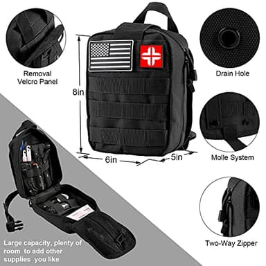 Emergency Survival Kit and First Aid Kit, 142Pcs Survival Gear and Supplies Equipment with Molle Pouch, Gift for Christmas Men Dad Husband Camping Essentials Hiking Hunting Outdoor Adventure (Black) - Image 6