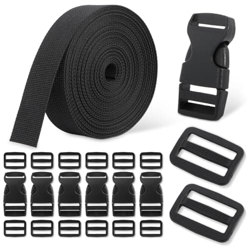 Buckle & Strap Kit - 6 Yards 1 Inch Wide Polyester Webbing Stronger Than Nylon, 6 Plastic Quick Release Buckles & 12 Triglide Clips, Adjustable Extender Straps for Backpack, Dog Collar, Fanny Pack - Image 1