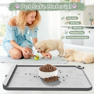 Silicone Dog Food Mat - Pet Feeding Mat with Waterproof Bowl, Residue Collection Pocket and Raised Edges, Hooks Included - Suitable for Cats and Dogs - Image 5