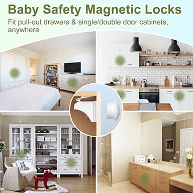 Child Safety Magnetic Cabinet Locks 6 Pack+2 Keys-AOSITE Baby Proofing Magnetic Drawer Locks for Kitchen with Adhesive No Drilling or Screws Fixed, 4 Baby Safety Cabinet Locks for Knobs - Image 9