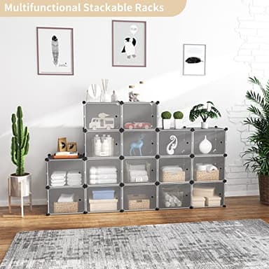 WEXCISE Portable Shoe Rack Organizer with Door, 96 Pairs Shoe Storage Cabinet Easy Assembly, Plastic Adjustable Shoe Storage Organizer Stackable Detachable Free Standing DIY Expandable 12 Tier Black - Image 4
